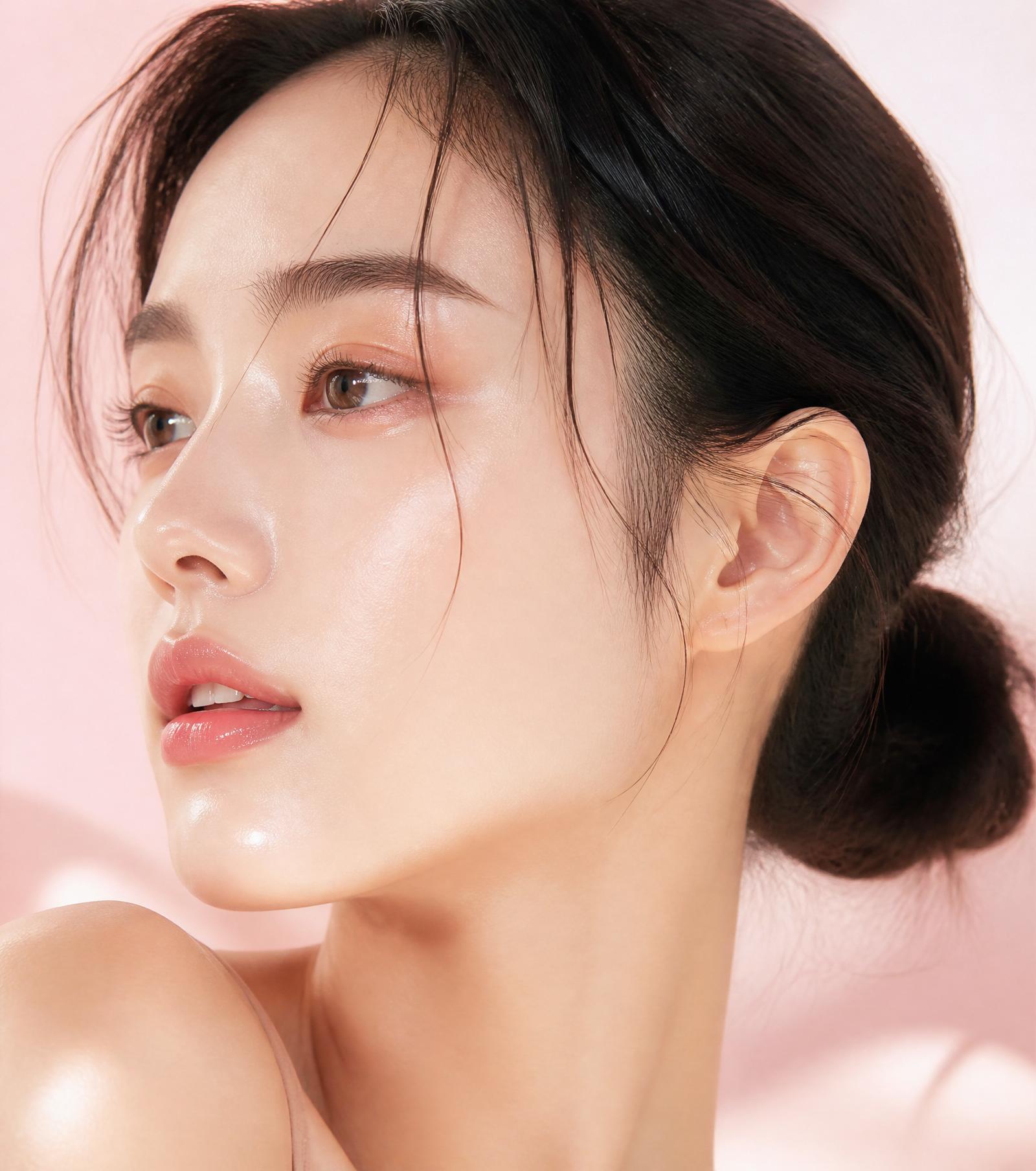 Dewy, glowing skin captured in soft light