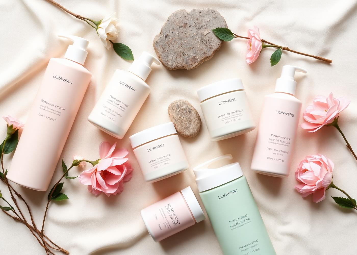 Flat lay of a Korean skincare routine